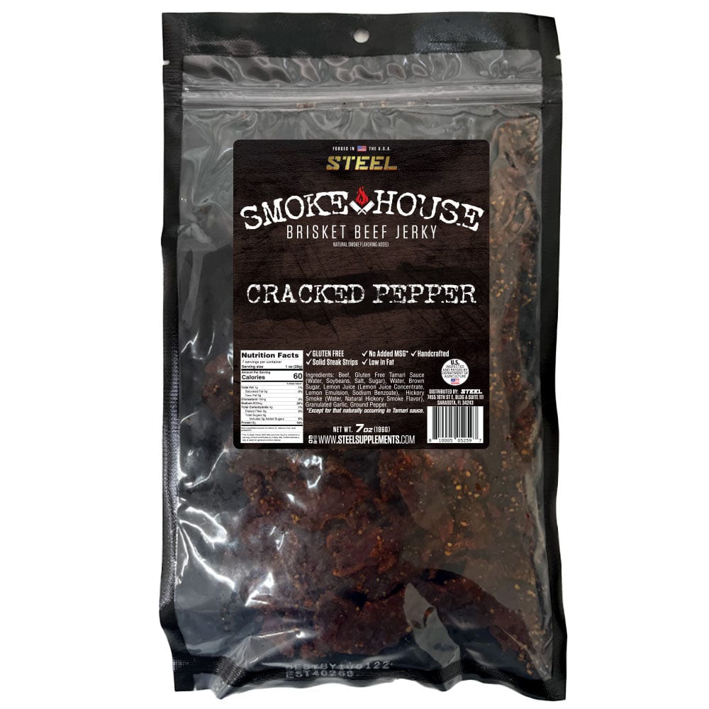 Steel Supplements Jerky Cracked Pepper Steel Smokehouse Brisket Beef Jerky 7 oz.