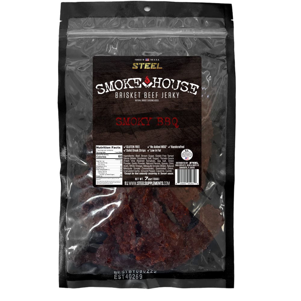 Steel Supplements Jerky Smoky BBQ Steel Smokehouse Brisket Beef Jerky 7 oz.