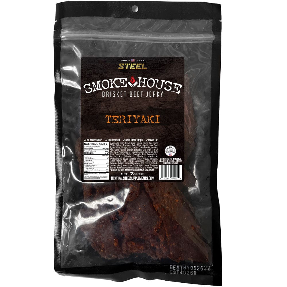 Steel Supplements Jerky Teriyaki Steel Smokehouse Brisket Beef Jerky 7 oz.