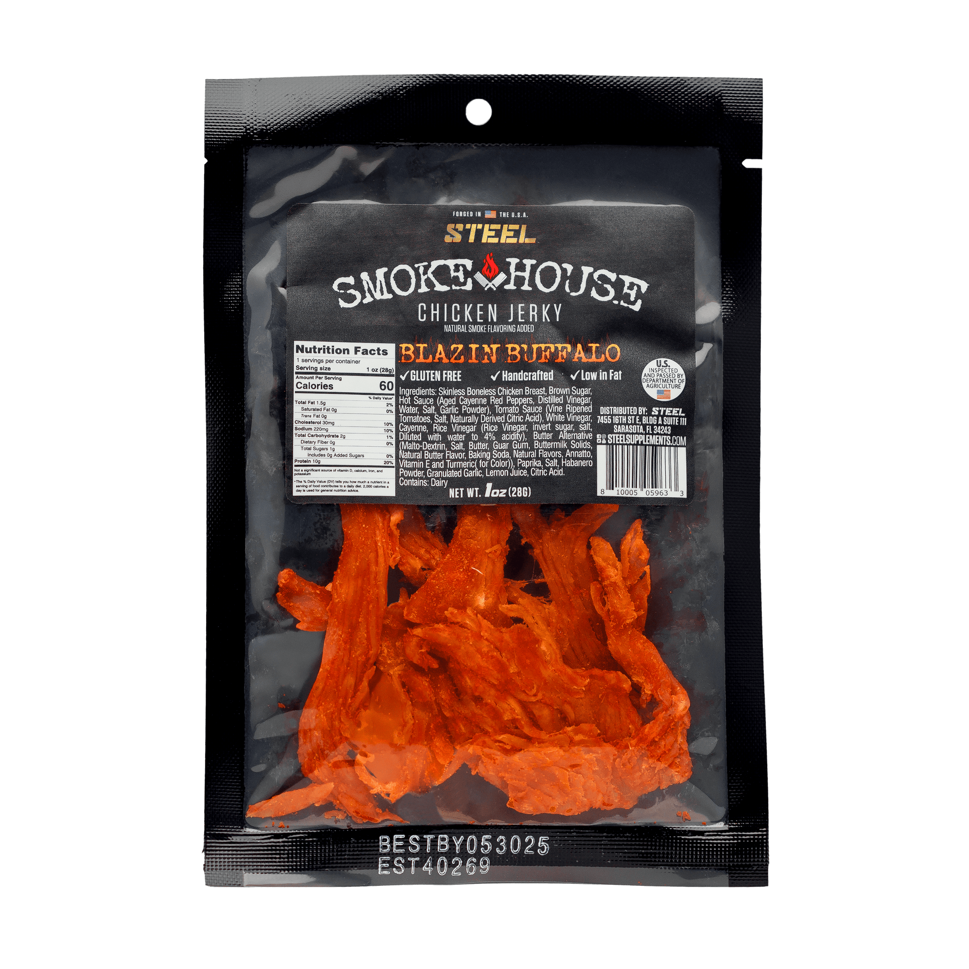 Steel Supplements Jerky Blazin Buffalo 1 oz. Steel Smokehouse Chicken Jerky