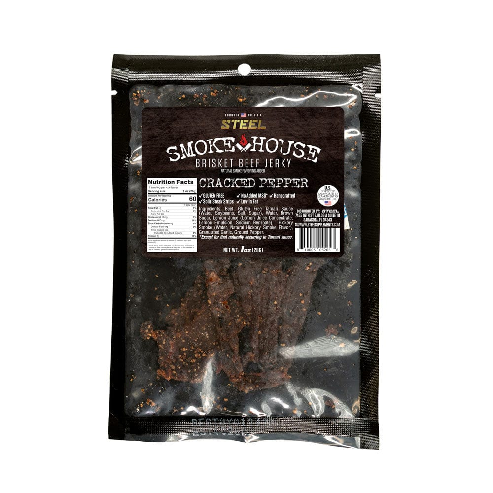 Steel Supplements Jerky Cracked Pepper Steel Smokehouse Brisket Beef Jerky 1 oz.