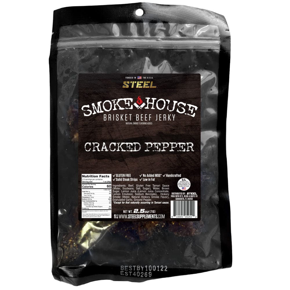 Steel Supplements Jerky Cracked Pepper Steel Smokehouse Brisket Beef Jerky 2.5 oz.