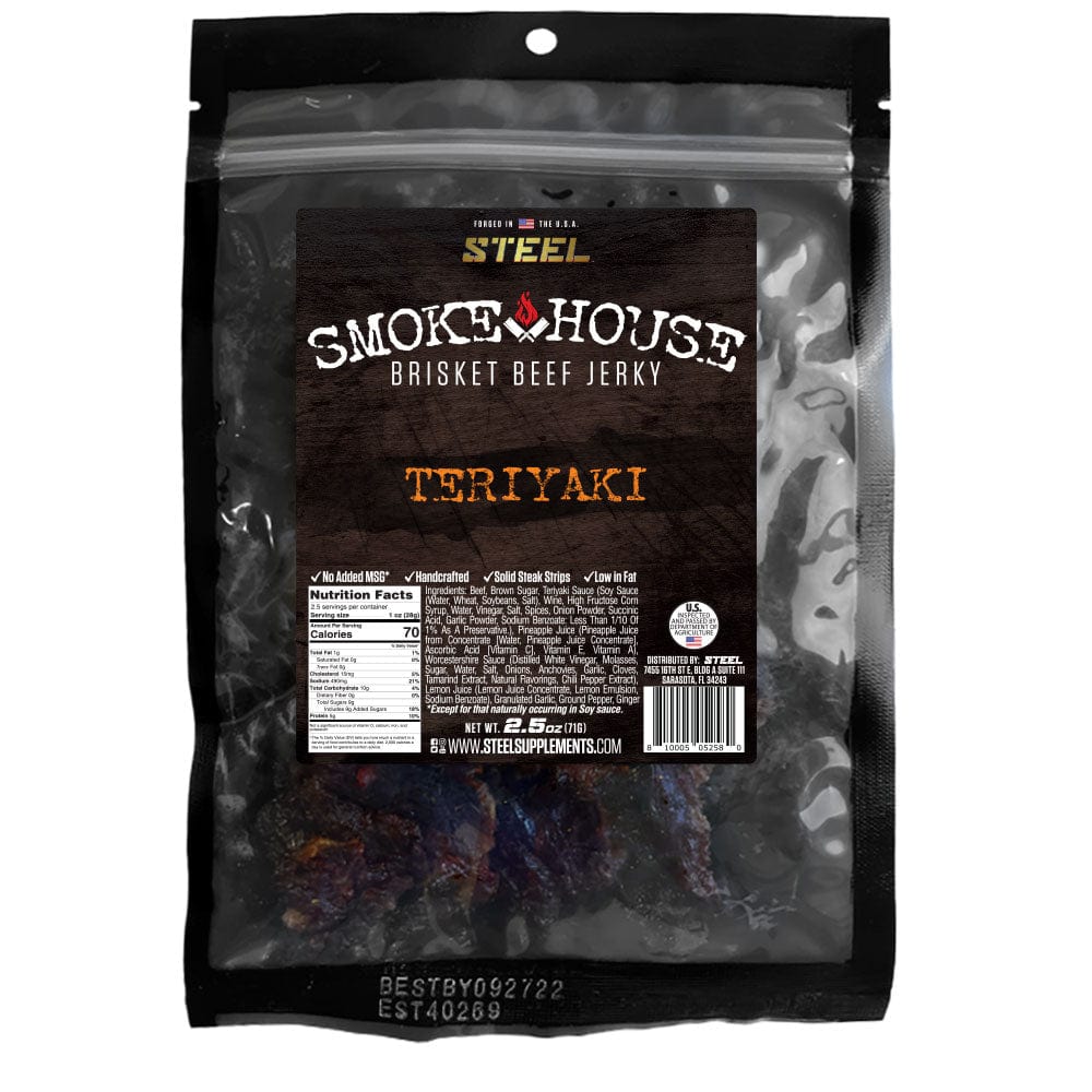 Steel Supplements Jerky Teriyaki Steel Smokehouse Brisket Beef Jerky 2.5 oz.